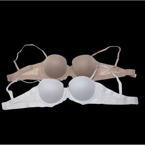 Maidenform Bras 38B Lot of 2 Beige & White Convertible Push-Up Lace Underwire